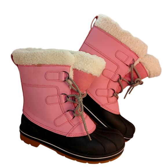 Cat & Jack Big Girls Pink & Gray Winter Snow Boots - Size 6 - Picture 1 of 6